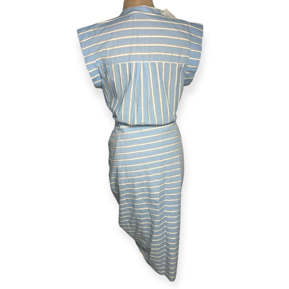 Veronica Beard Blue Stripe Ruched Shirt Dress Size 12 - Picture 5 of 7
